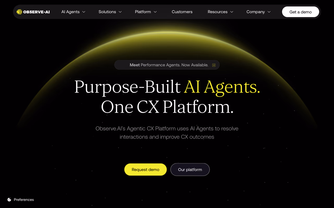 Observe.AI homepage screenshot