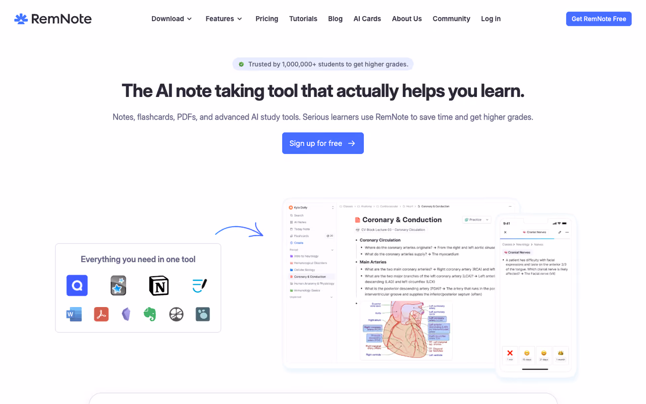 RemNote homepage screenshot