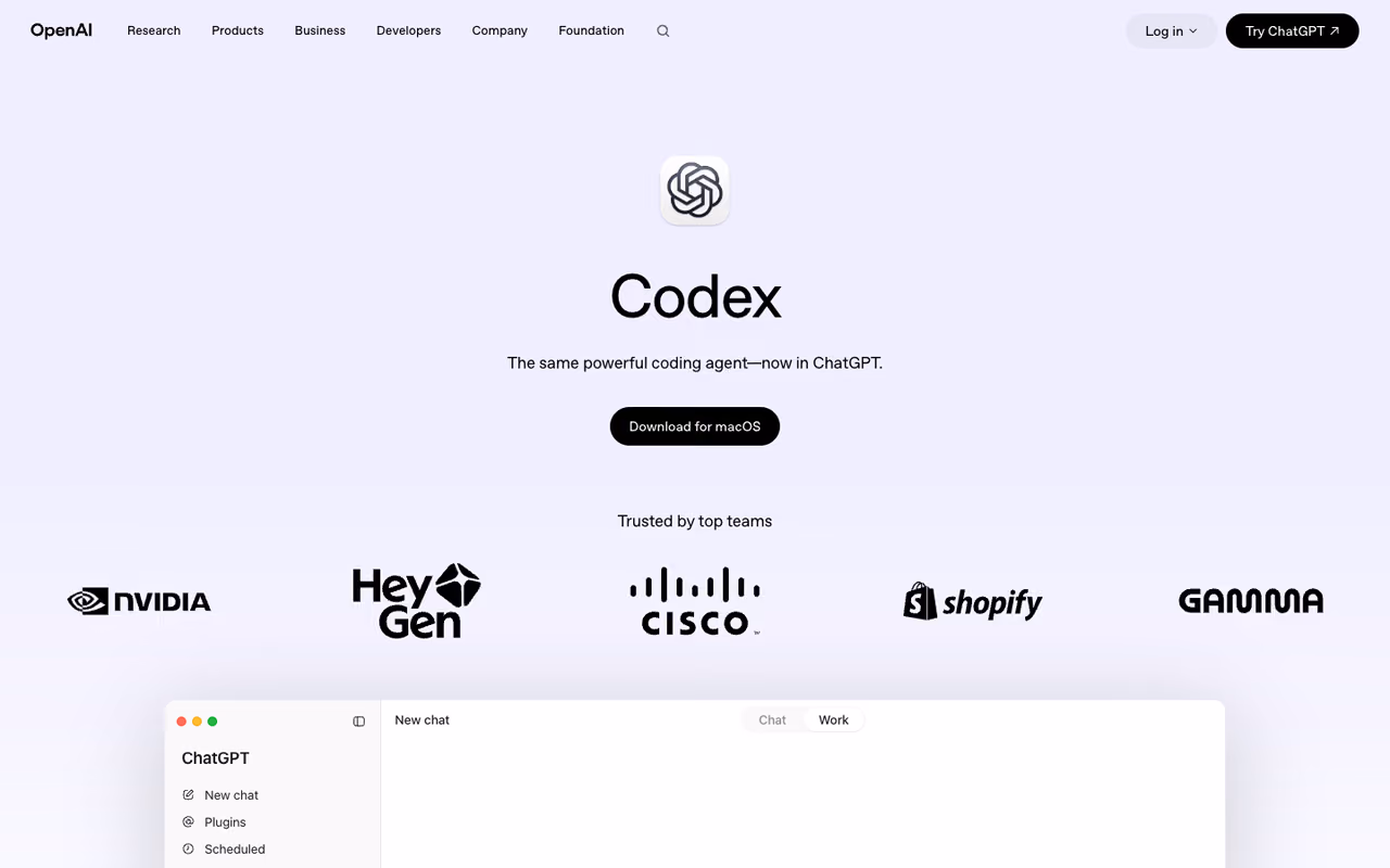 Codex CLI homepage screenshot