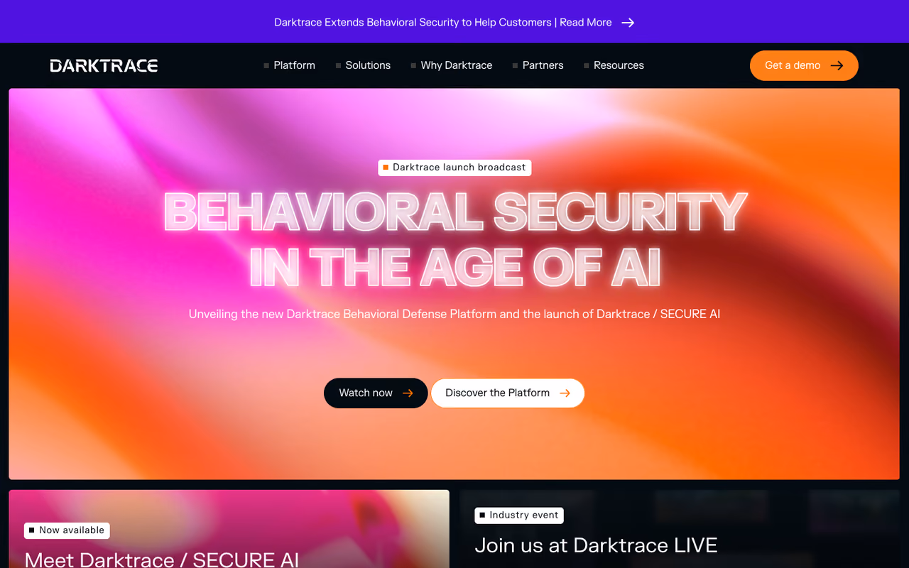 Darktrace homepage screenshot