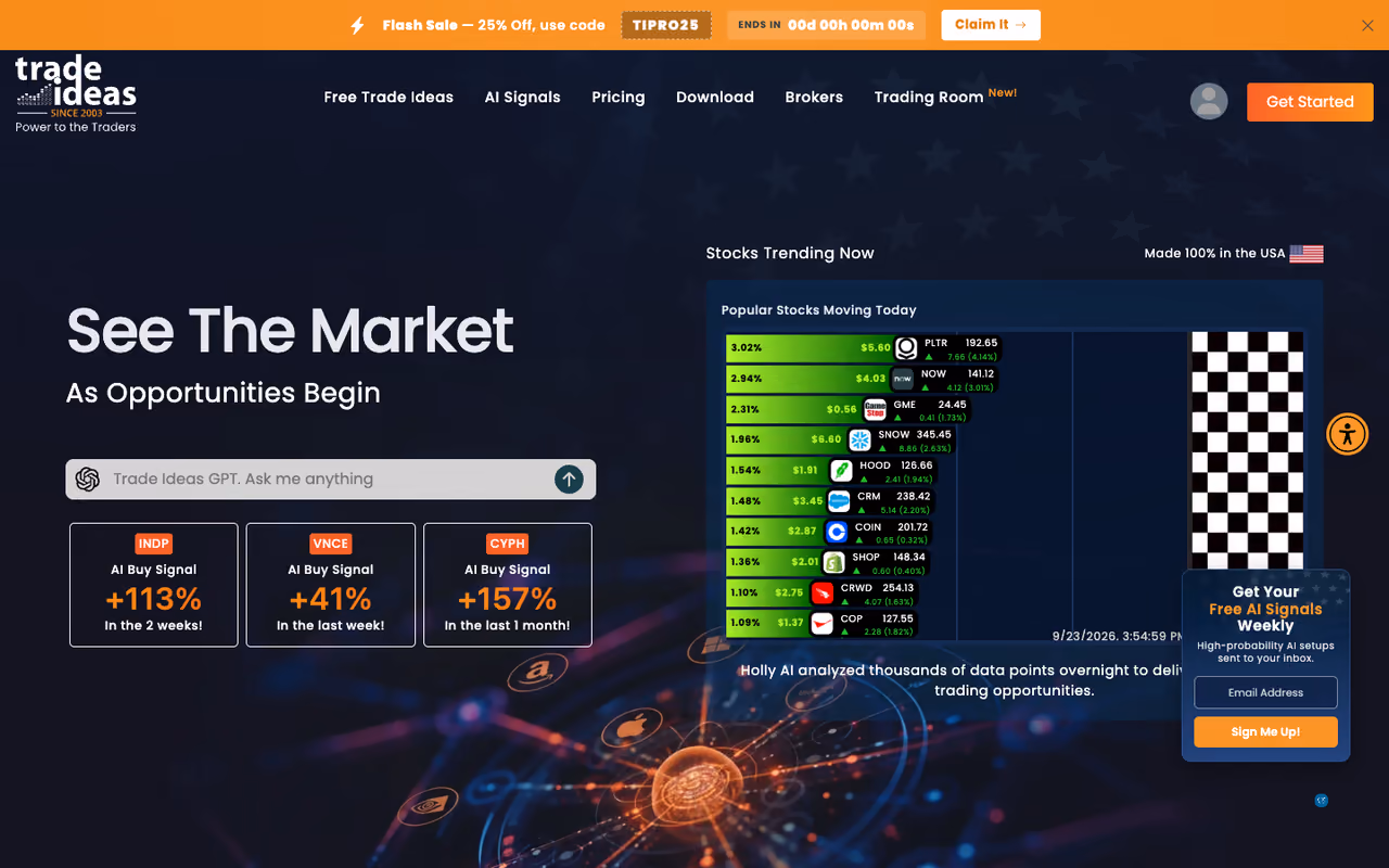 Trade Ideas homepage screenshot