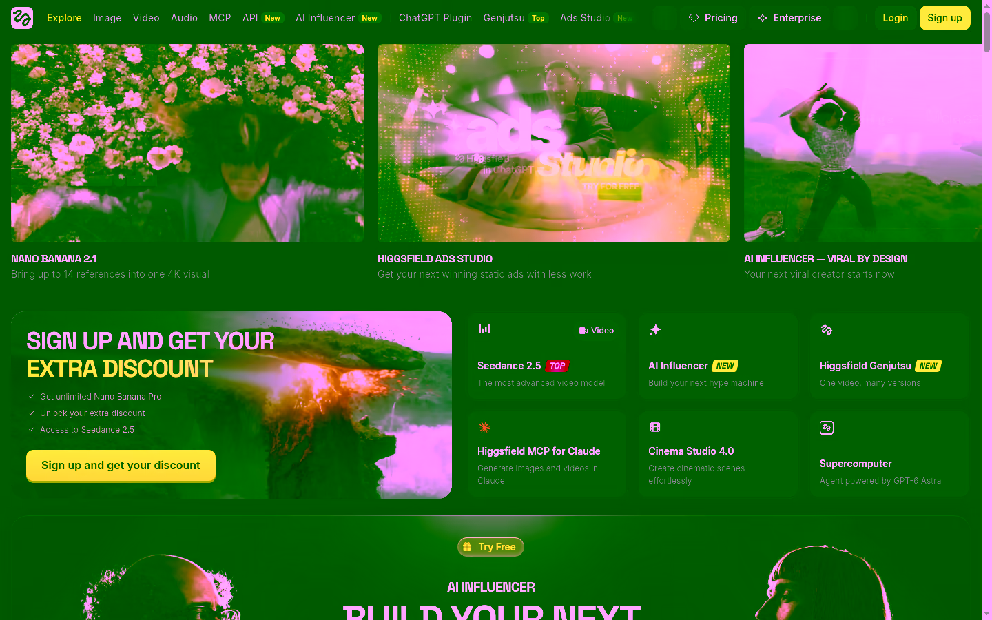 Higgsfield homepage screenshot