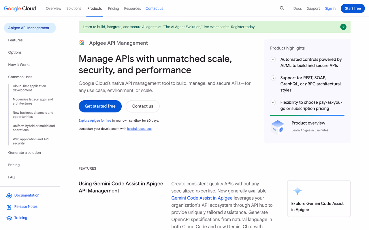 Apigee homepage screenshot