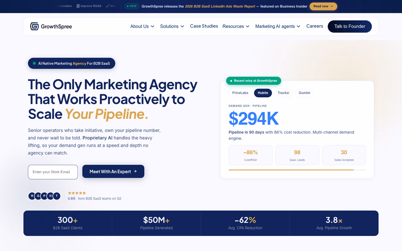 GrowthSpree homepage screenshot