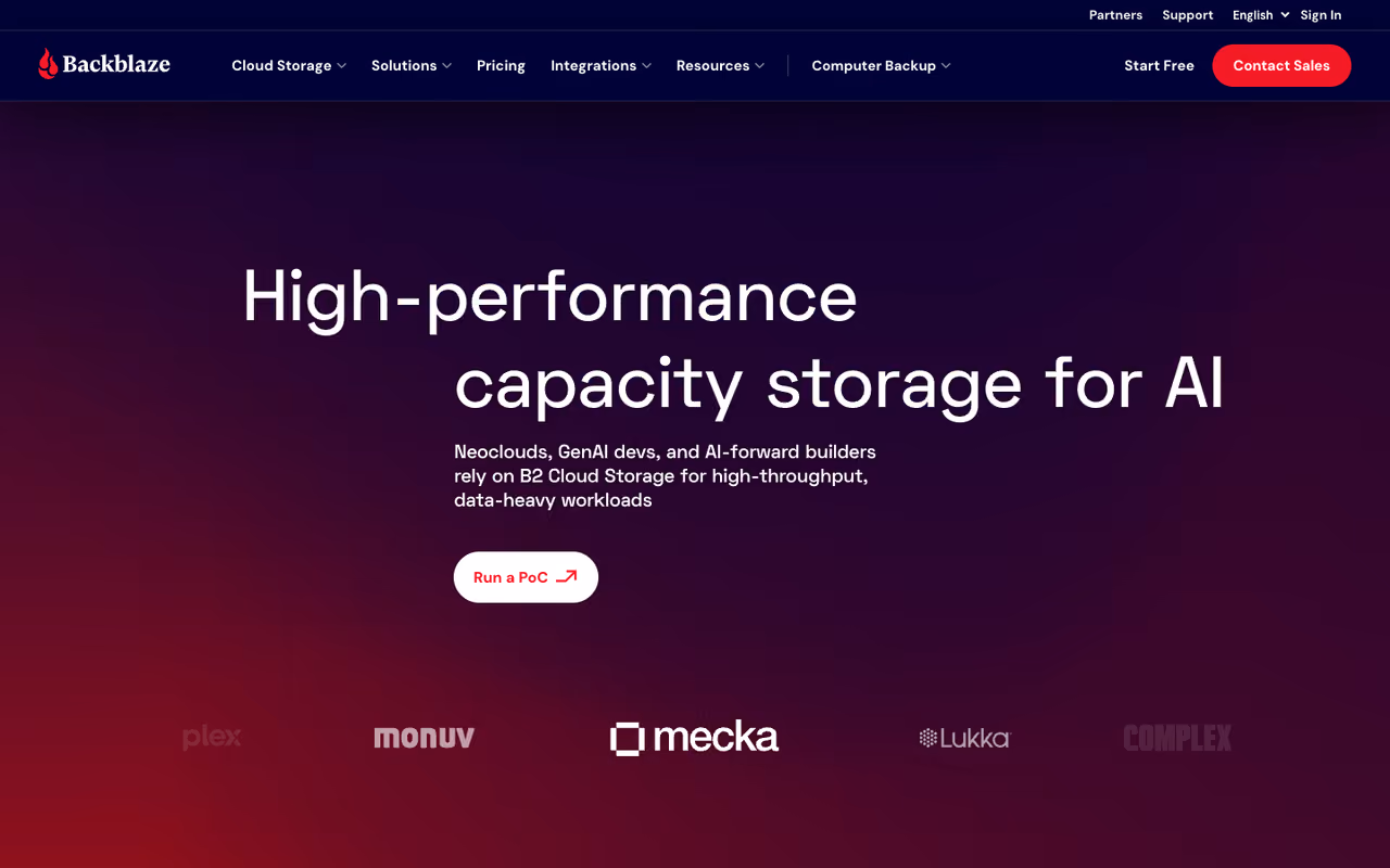 Backblaze homepage screenshot
