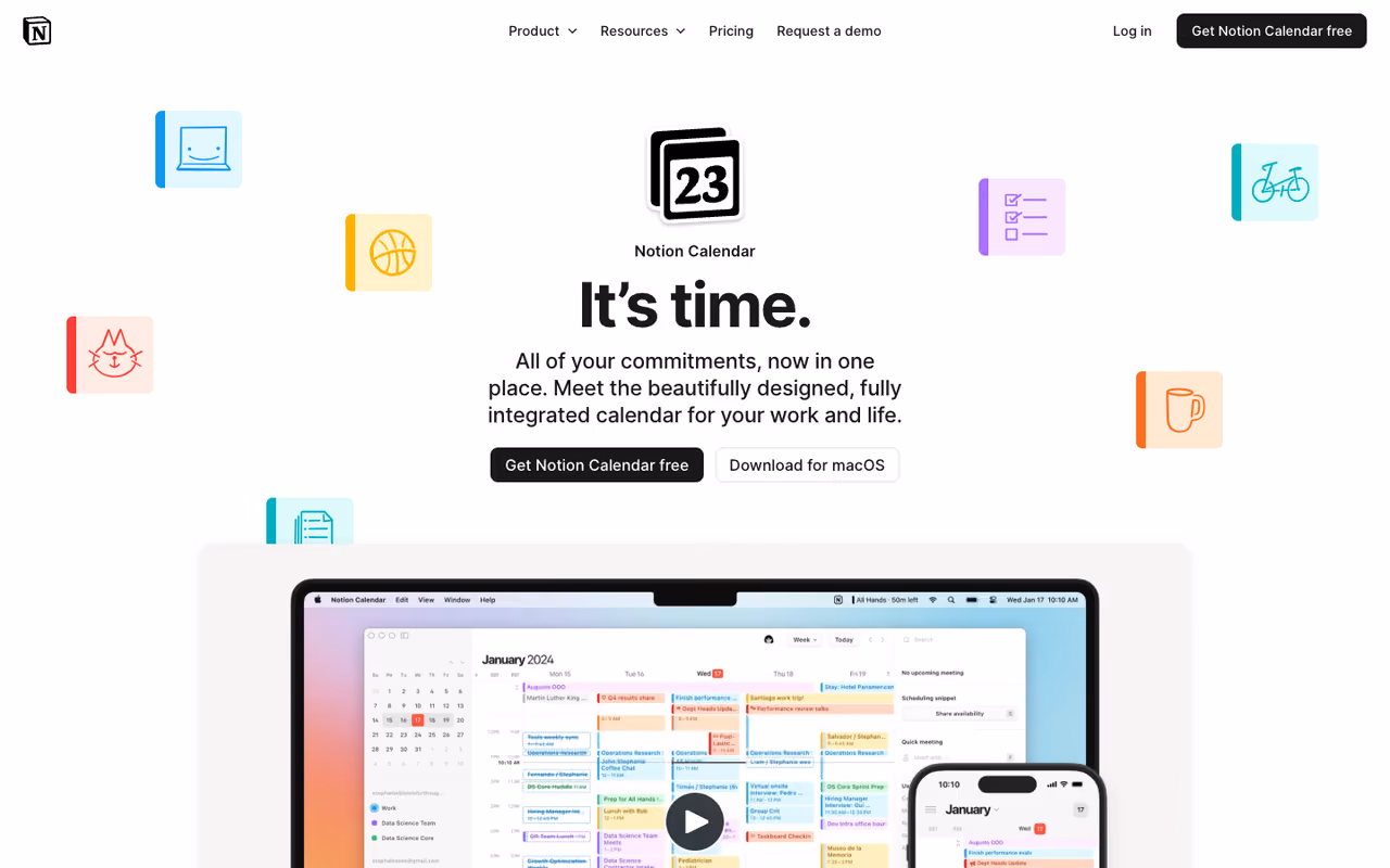 Notion Calendar homepage screenshot