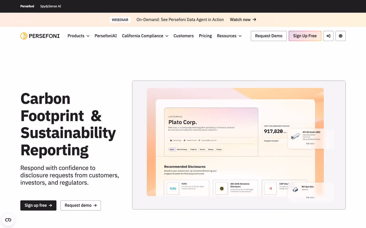 Persefoni homepage screenshot