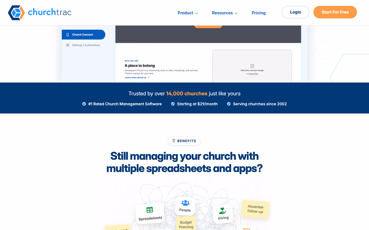ChurchTrac homepage screenshot