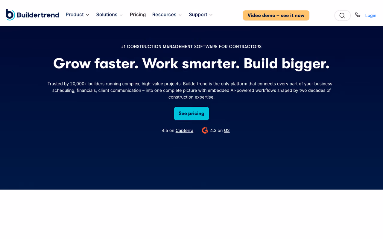 Buildertrend homepage screenshot