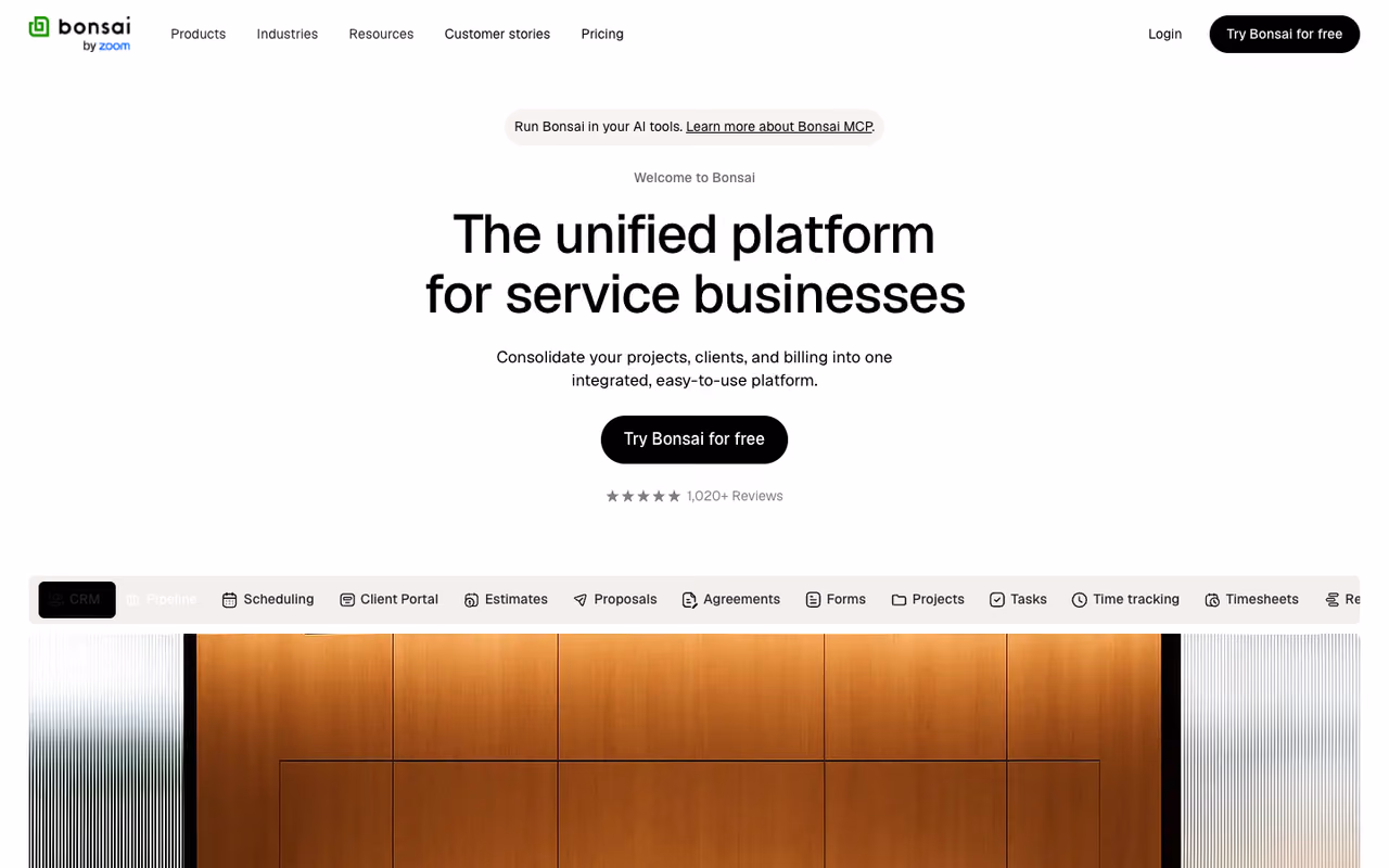 Bonsai homepage screenshot