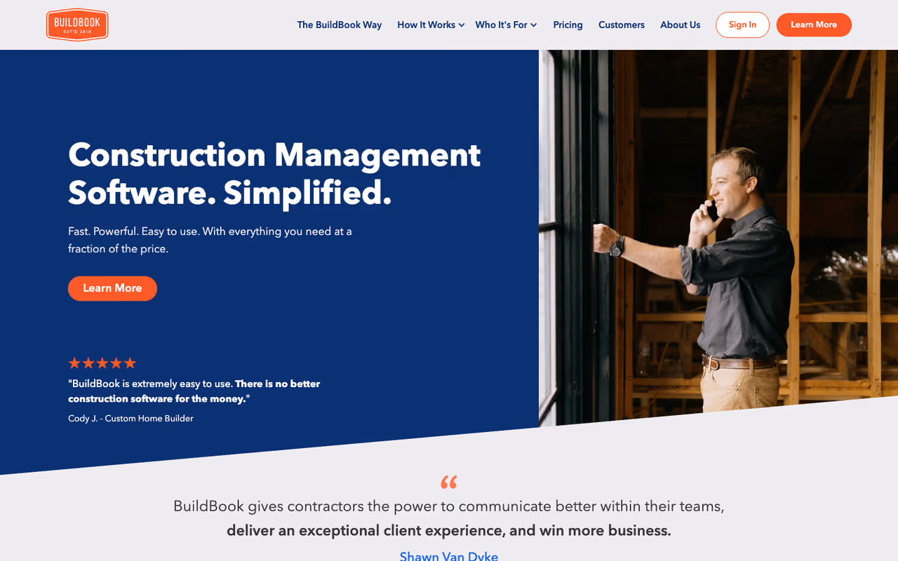 BuildBook homepage screenshot