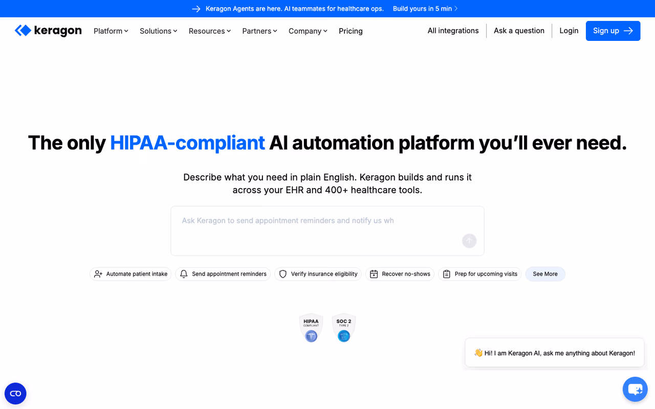 Keragon homepage screenshot