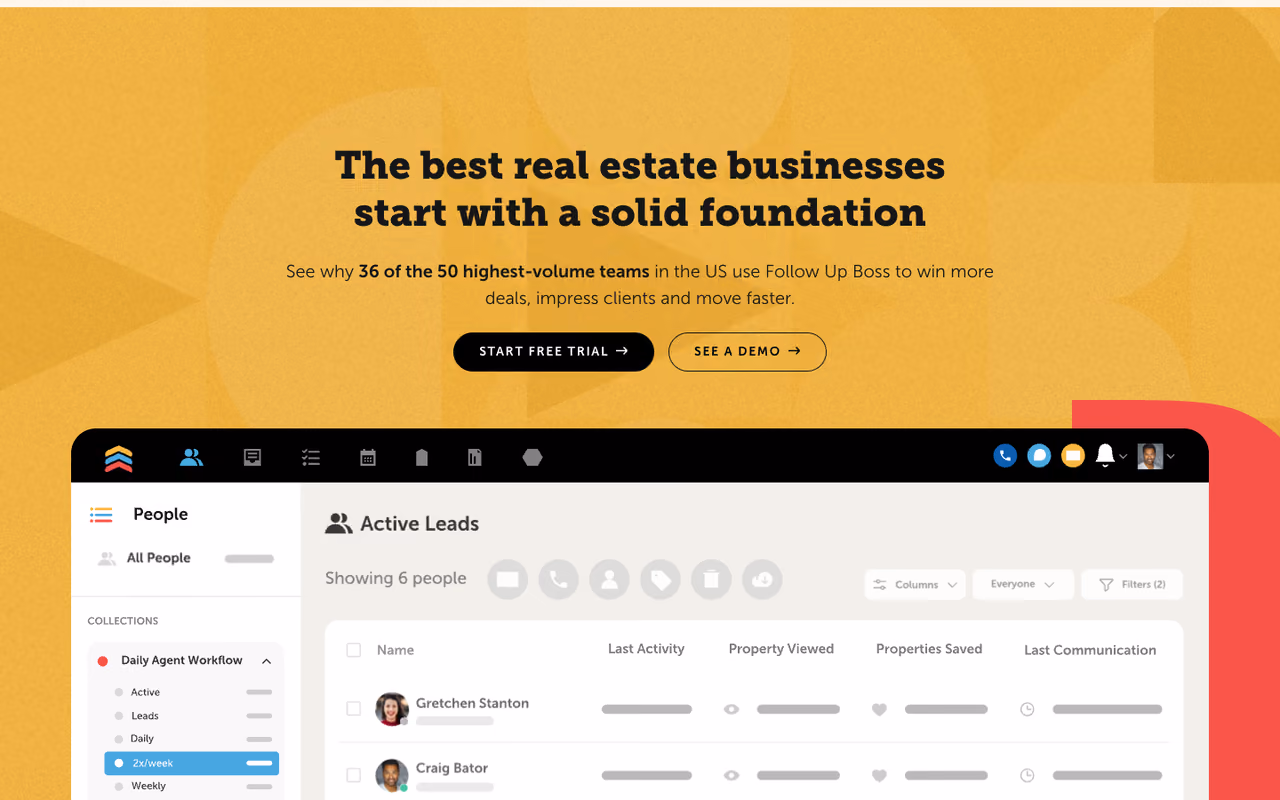 Follow Up Boss homepage screenshot