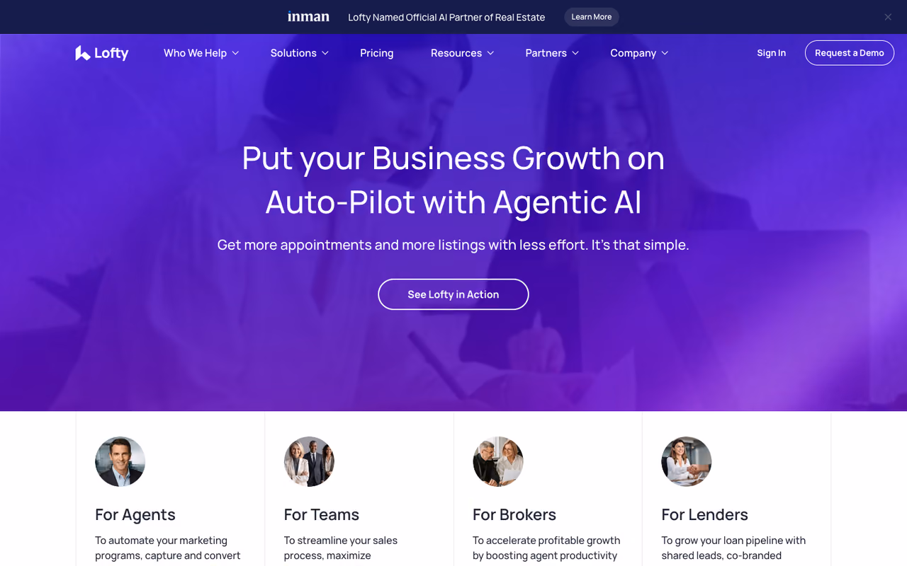Lofty homepage screenshot