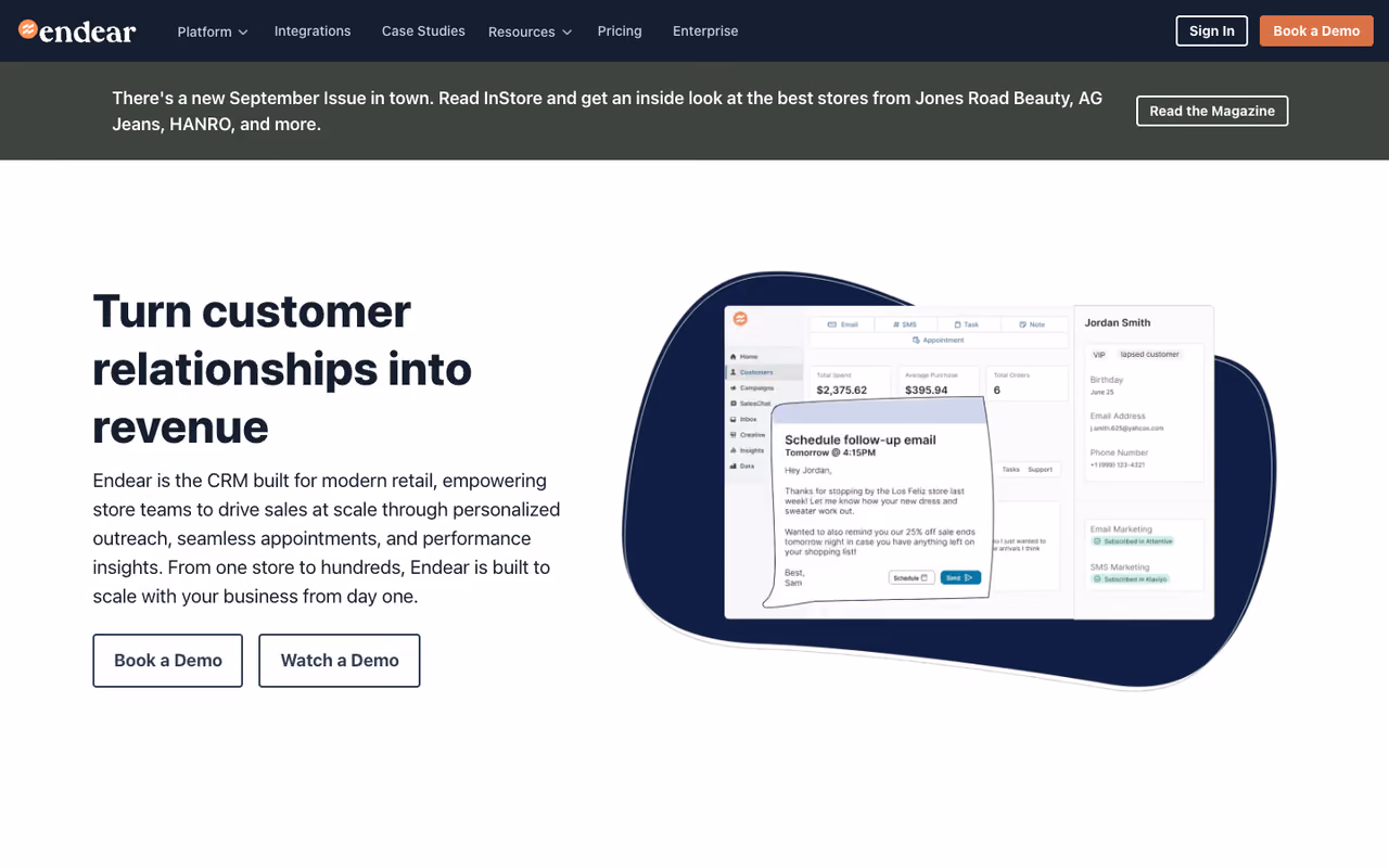 Endear homepage screenshot