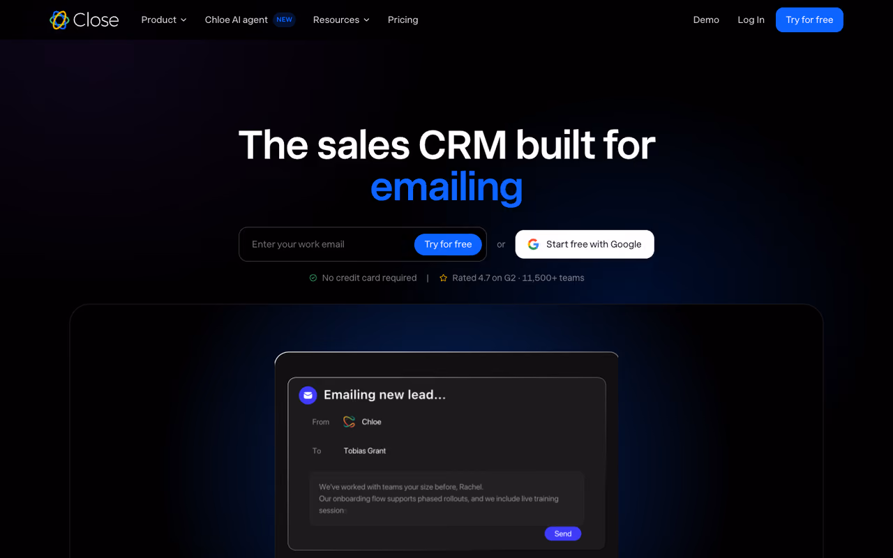 Close homepage screenshot