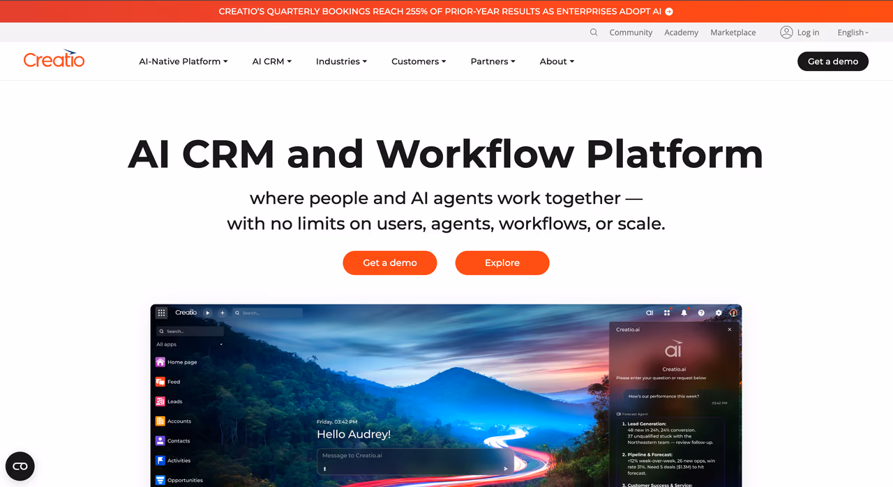 Creatio homepage screenshot