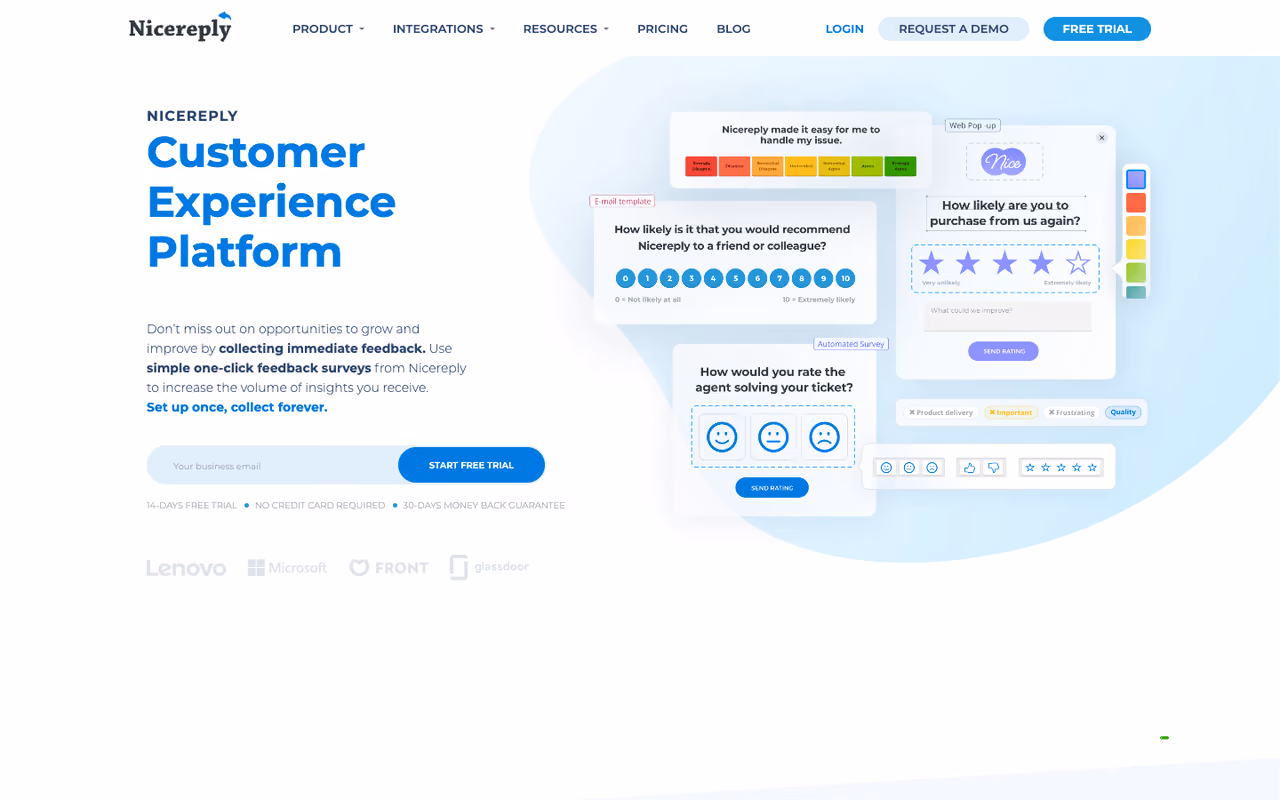 Nicereply homepage screenshot