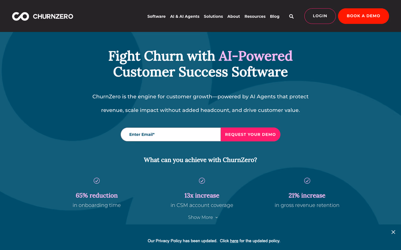 ChurnZero homepage screenshot