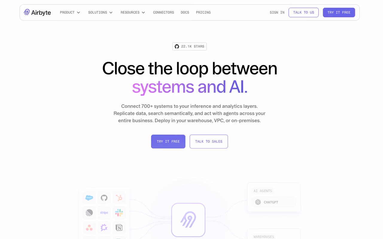 Airbyte homepage screenshot