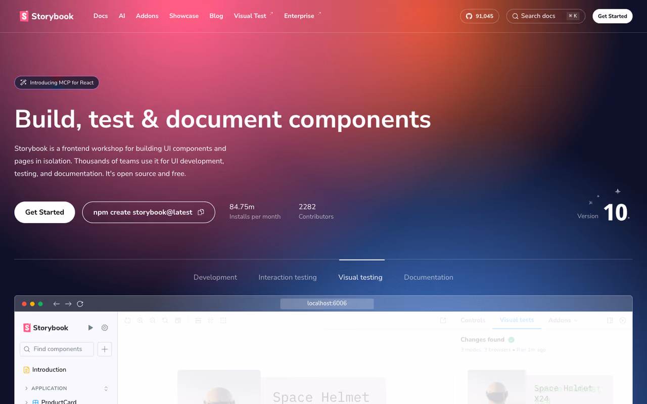 Storybook homepage screenshot