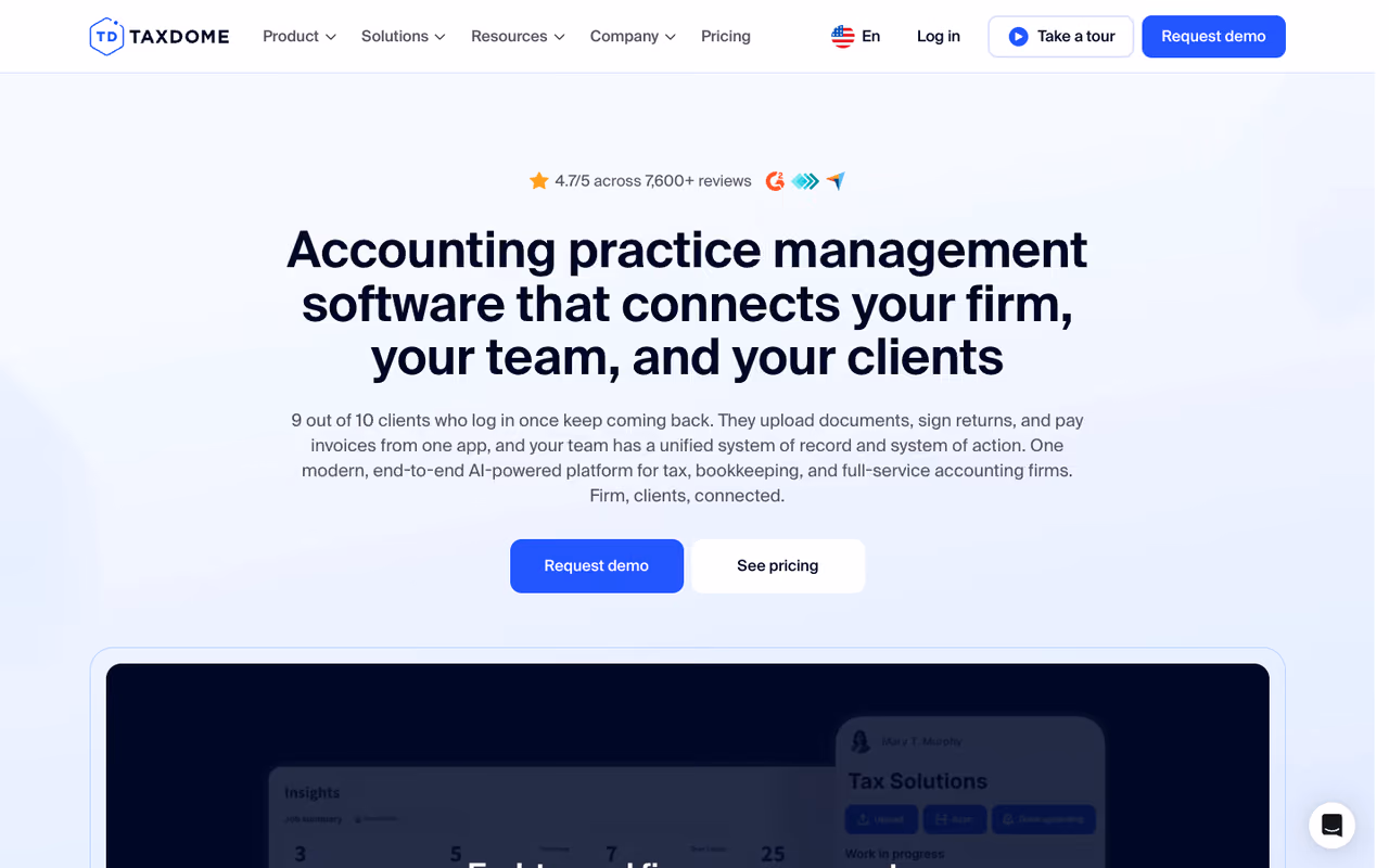 TaxDome homepage screenshot