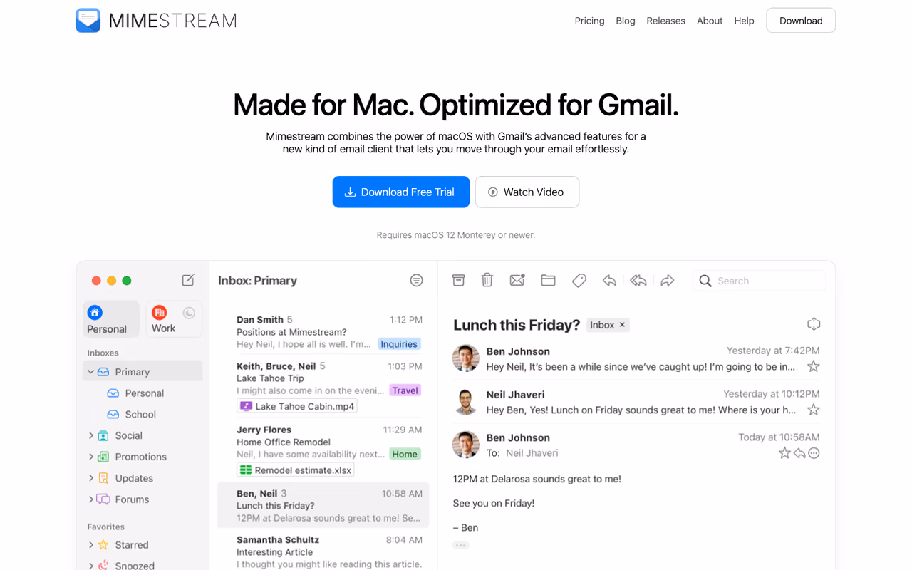 Mimestream homepage screenshot