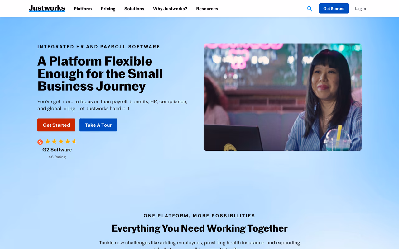 Justworks homepage screenshot