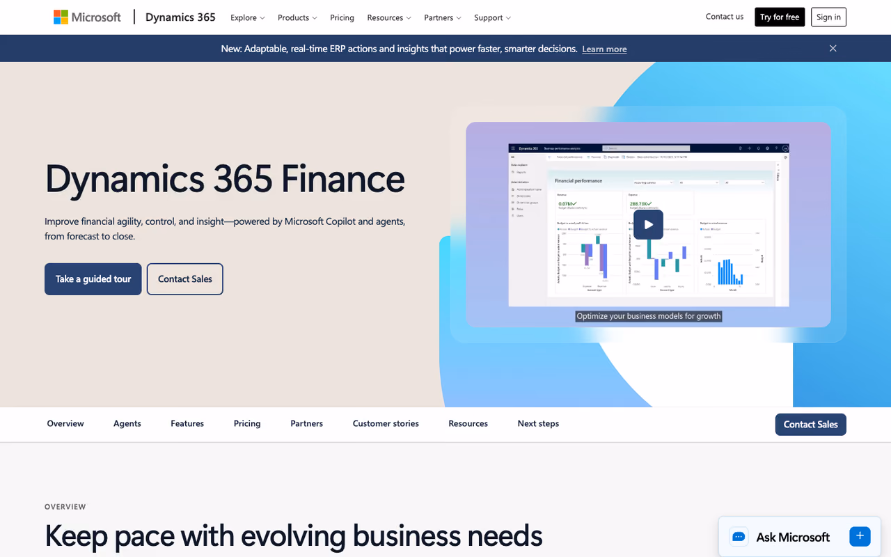 Microsoft Dynamics 365 Finance homepage screenshot