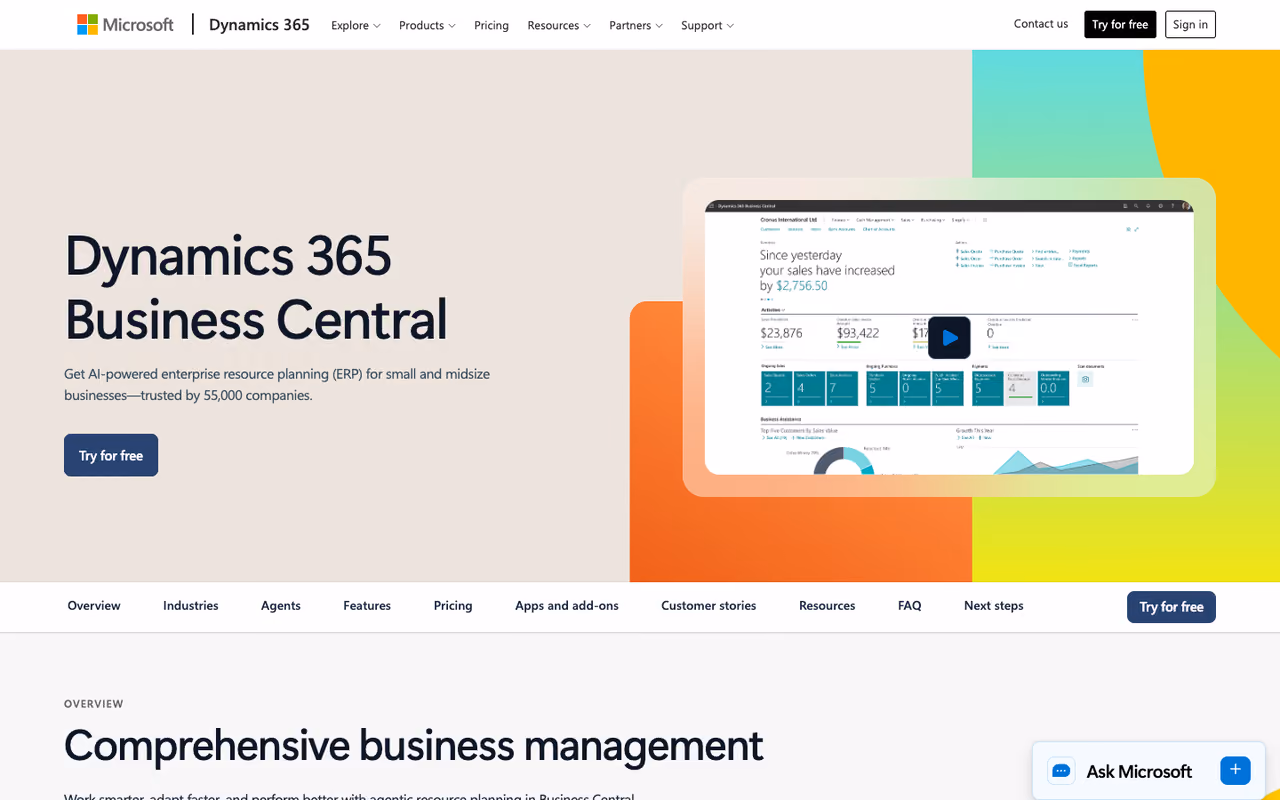 Microsoft Dynamics 365 Business Central homepage screenshot