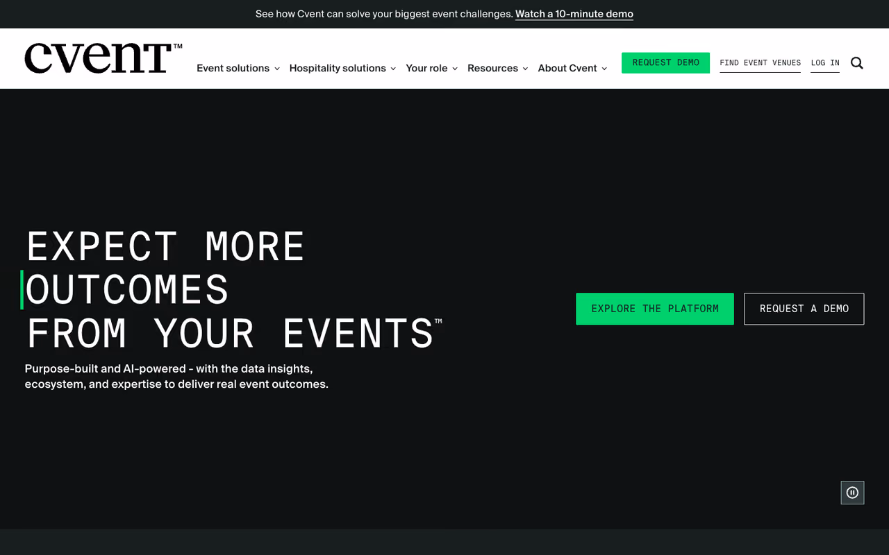 Cvent homepage screenshot