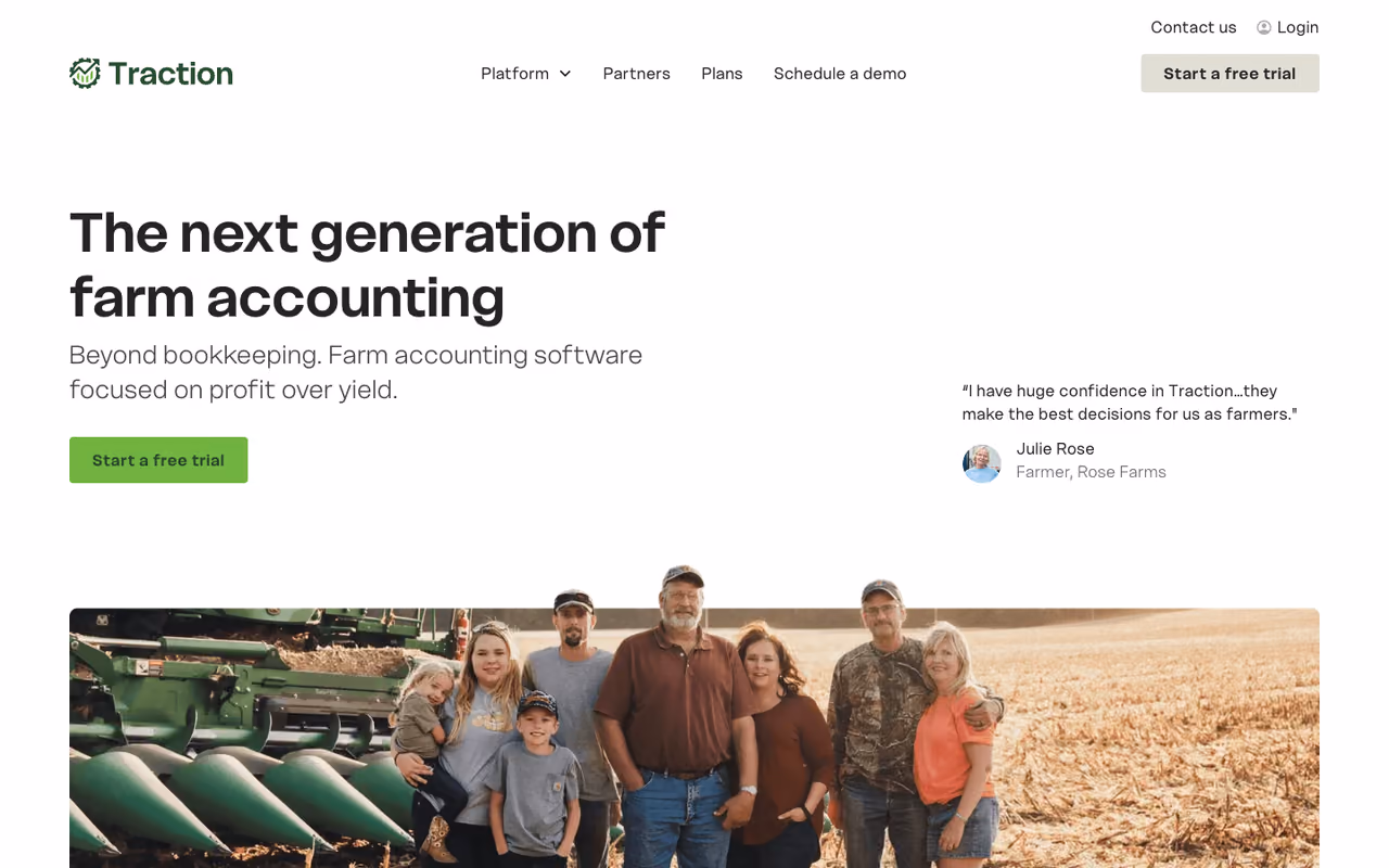 Traction Ag homepage screenshot