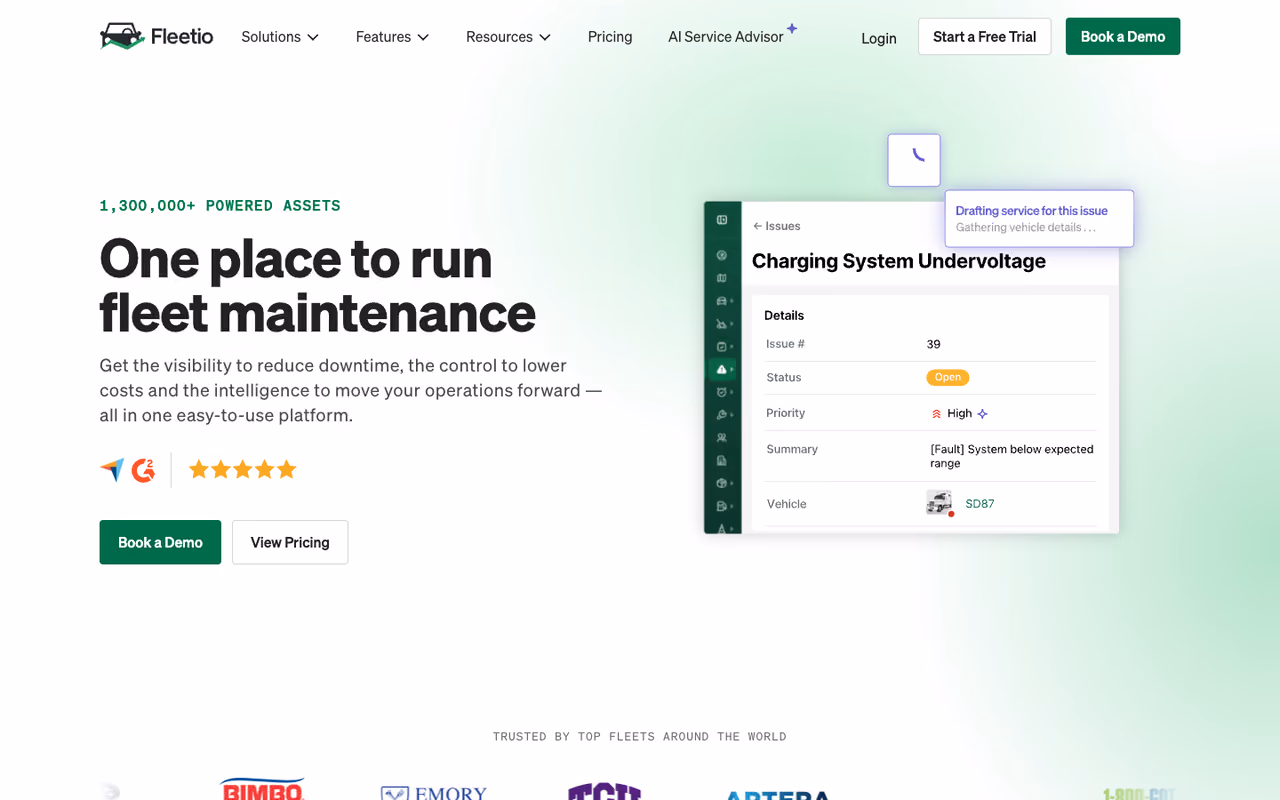 Fleetio homepage screenshot