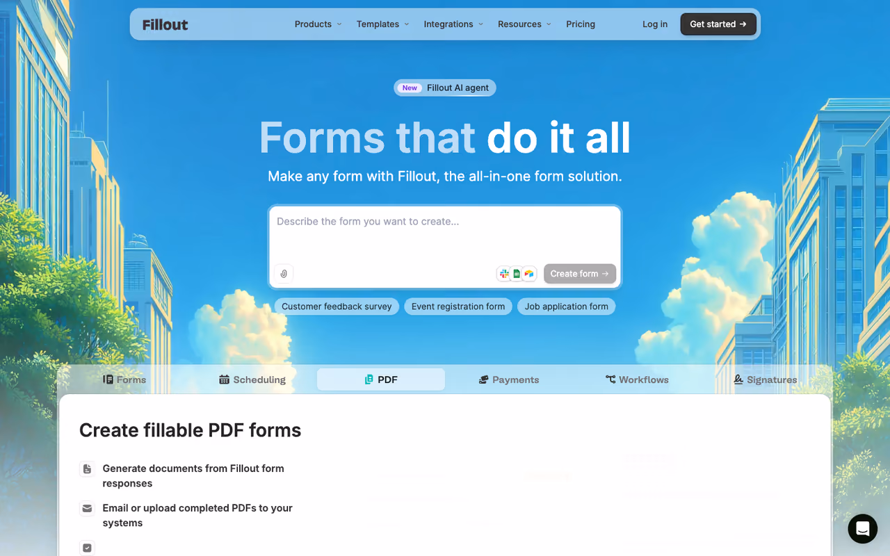 Fillout homepage screenshot
