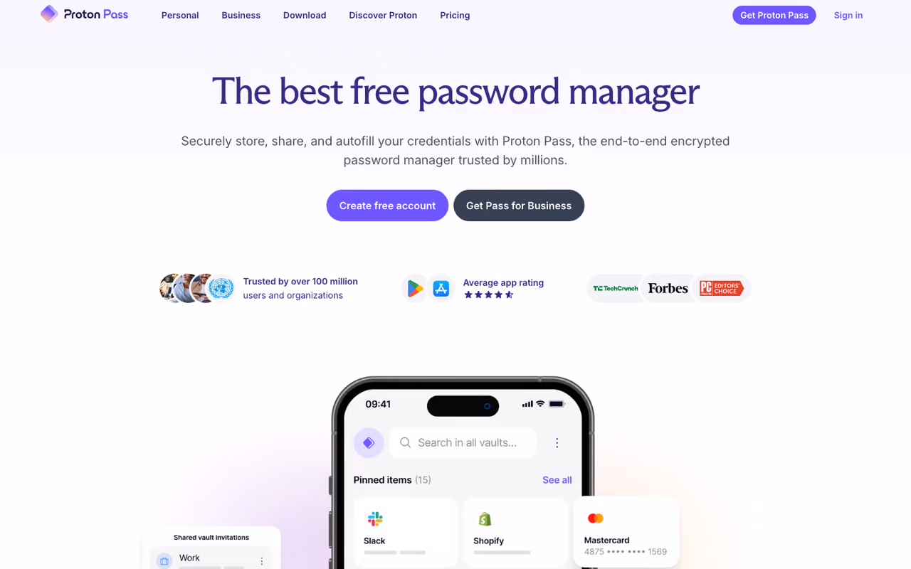 Proton Pass homepage screenshot