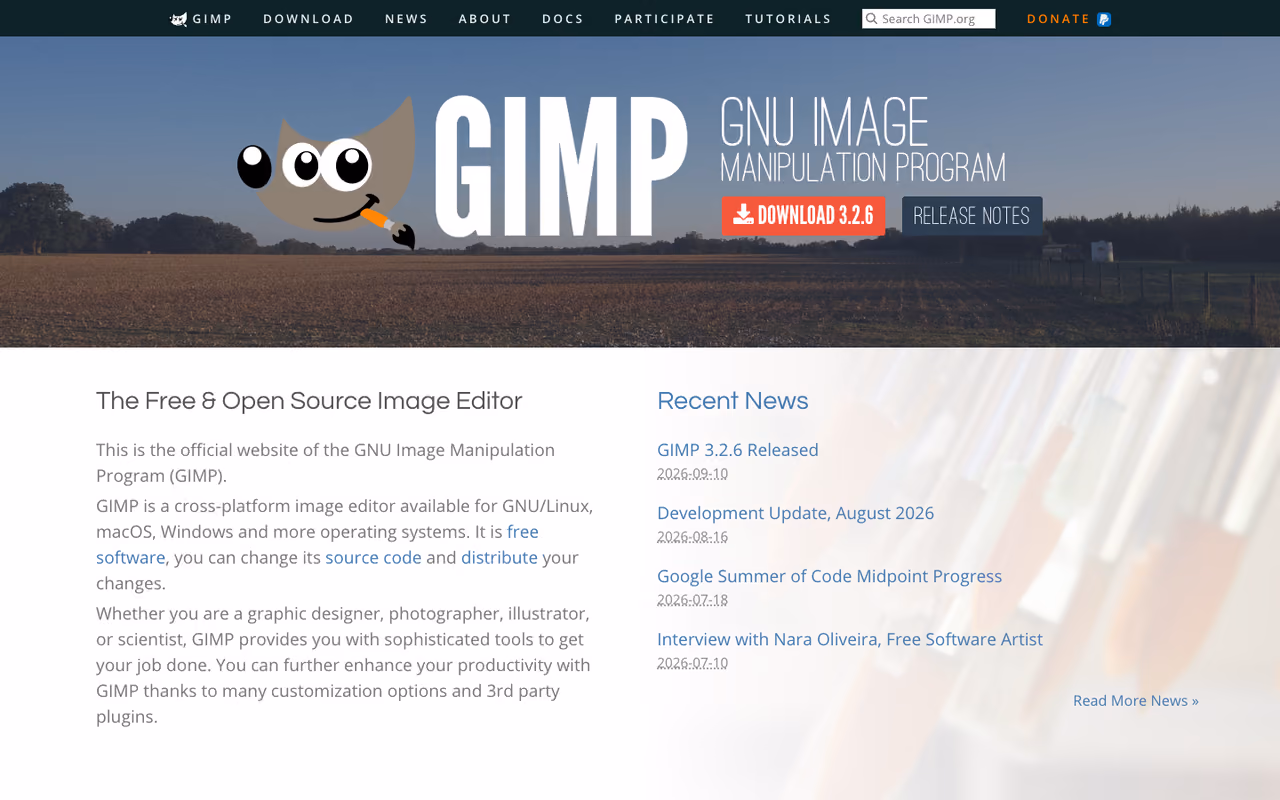 GIMP homepage screenshot