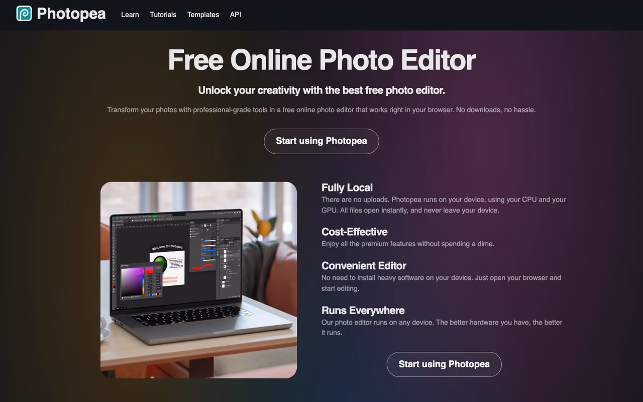 Photopea homepage screenshot