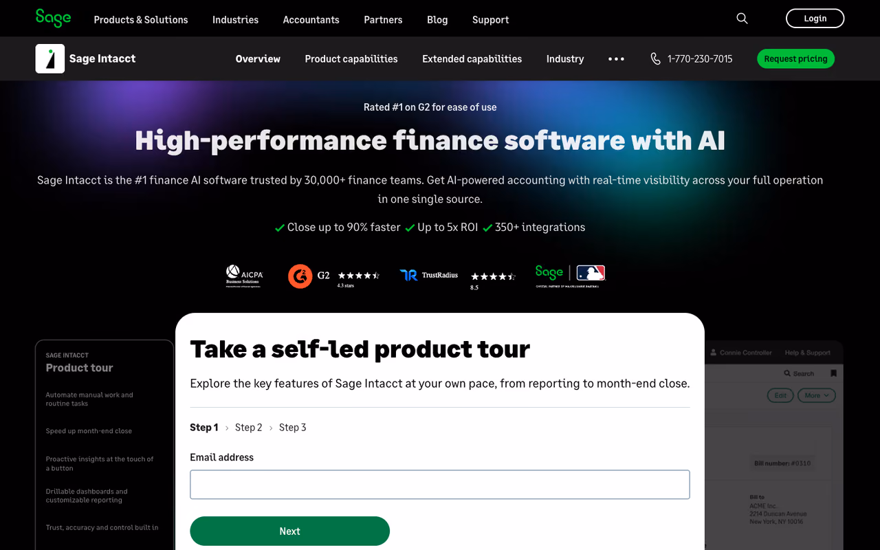 Sage Intacct homepage screenshot