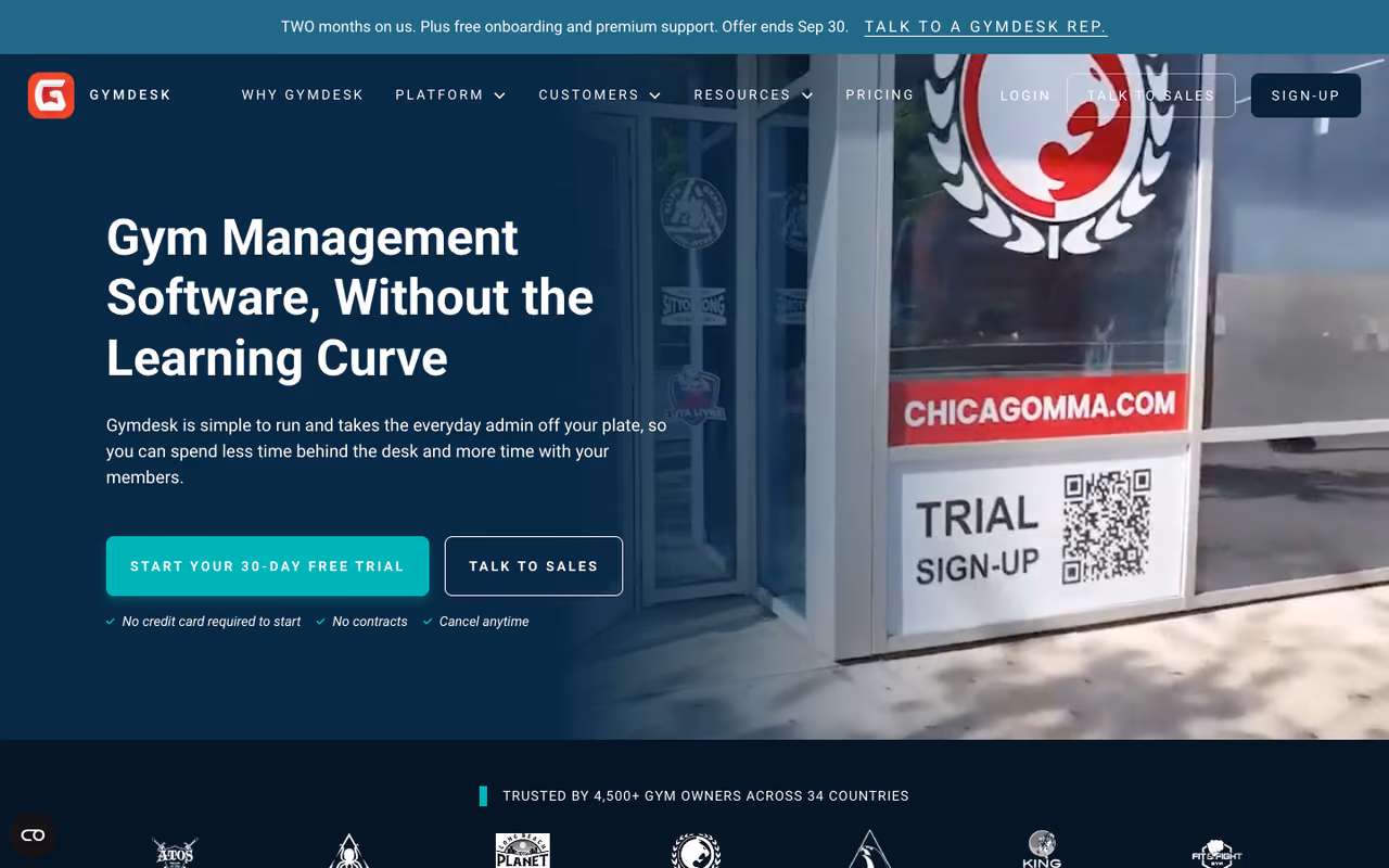 Gymdesk homepage screenshot