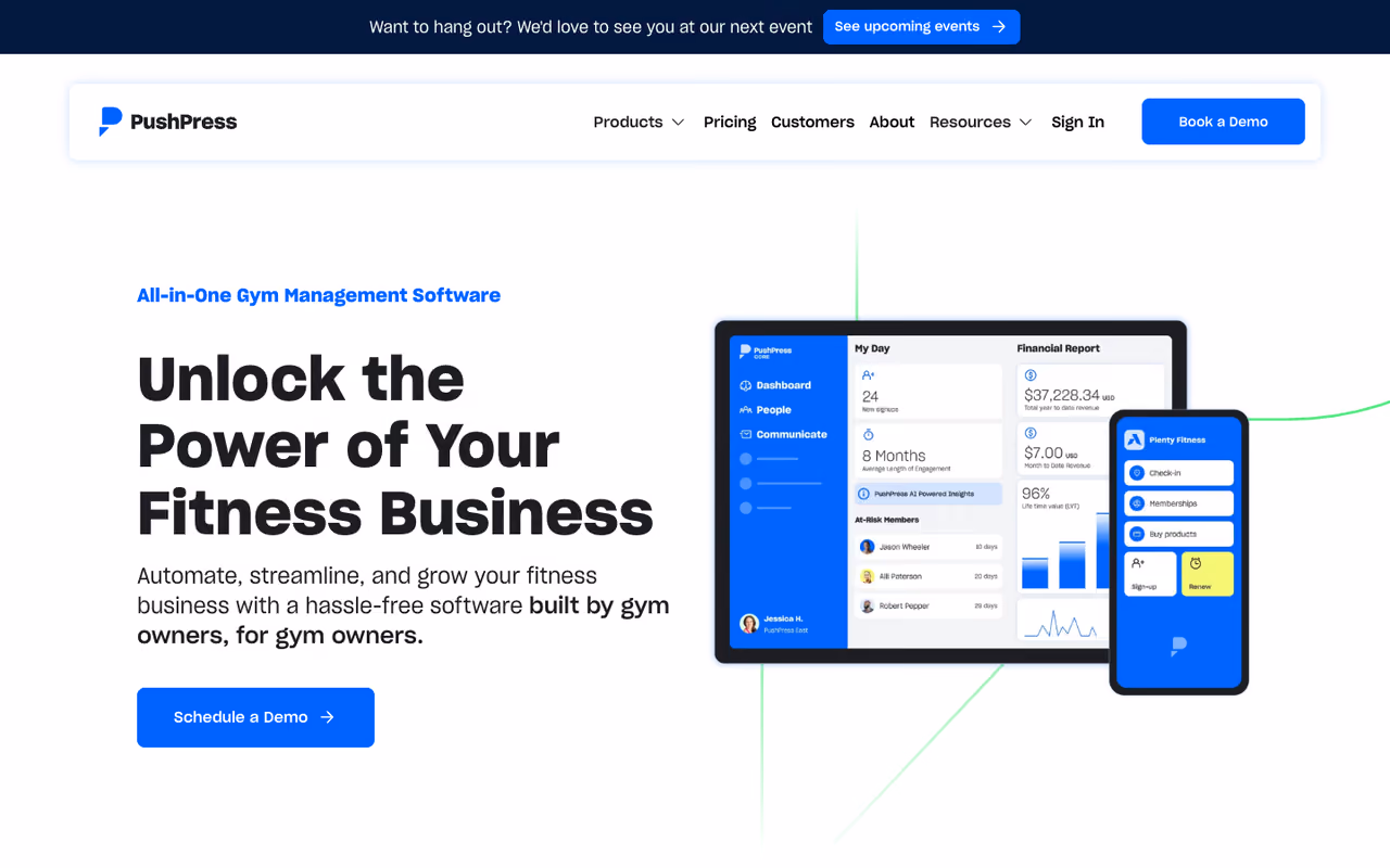 PushPress homepage screenshot