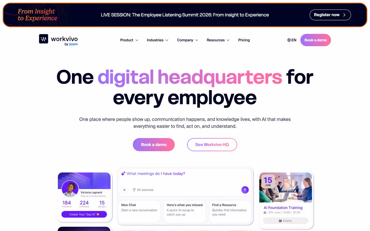 Workvivo homepage screenshot