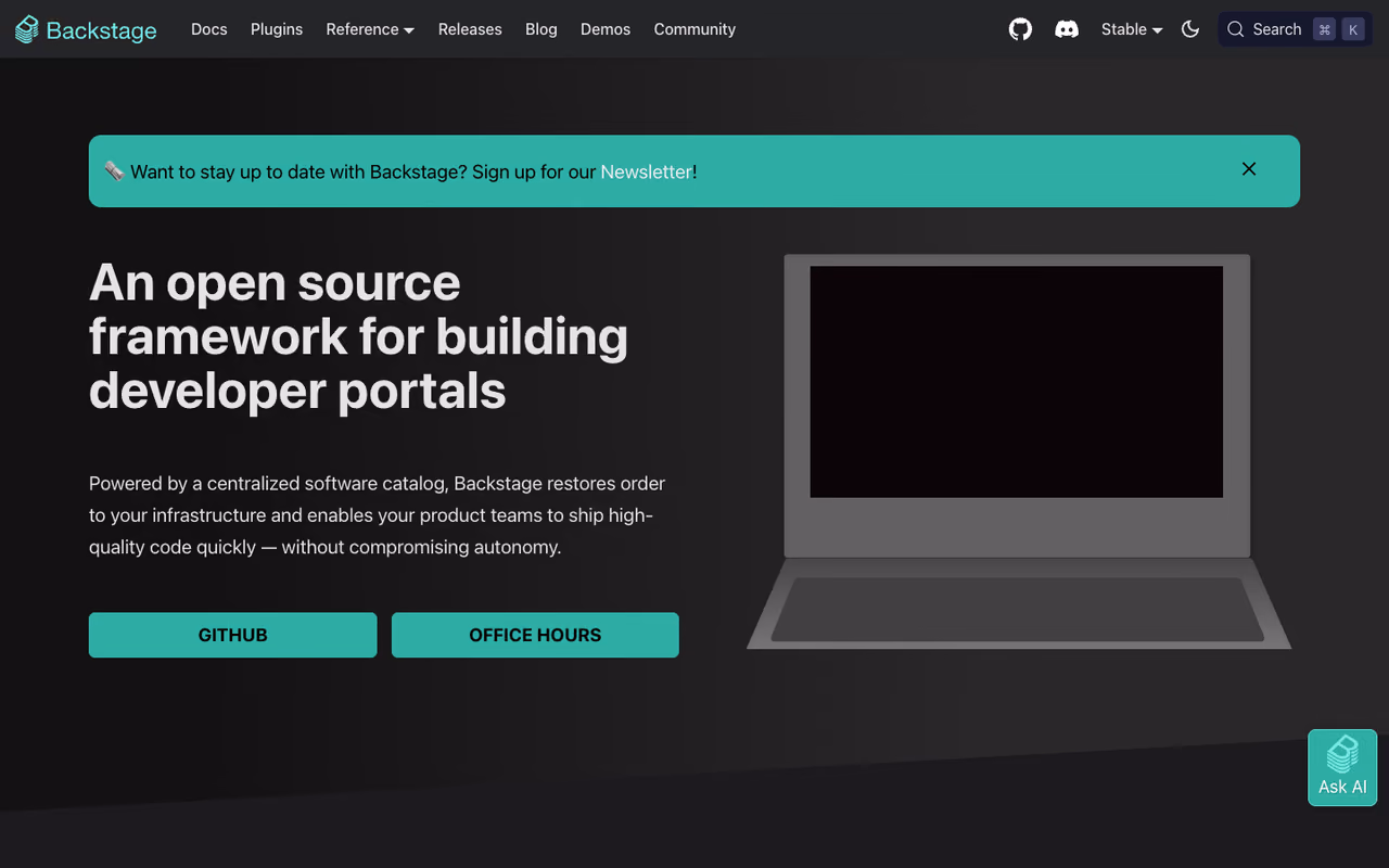 Backstage homepage screenshot