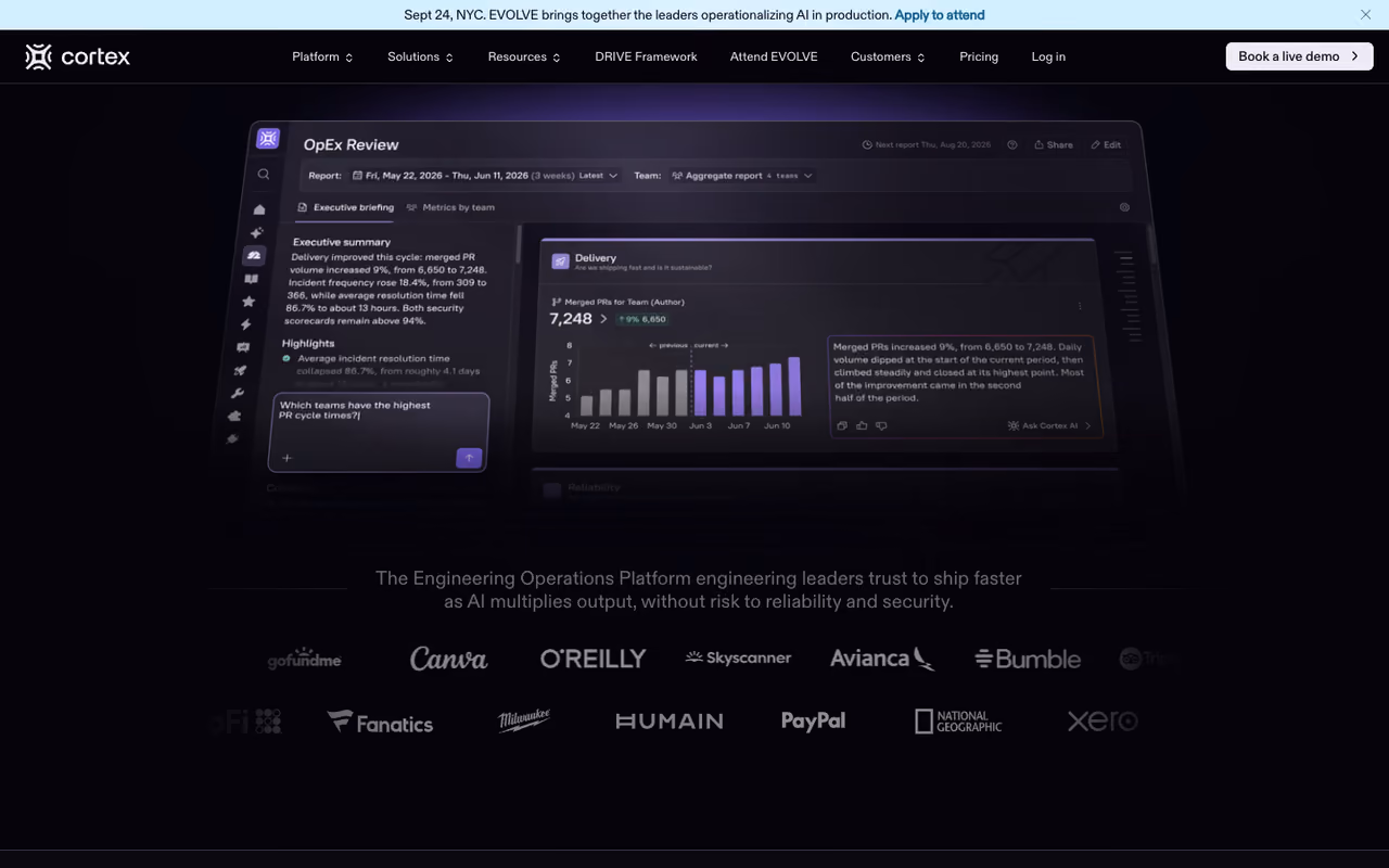 Cortex homepage screenshot