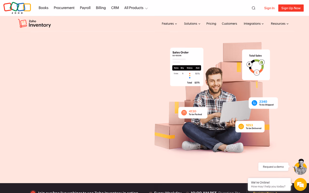 Zoho Inventory homepage screenshot