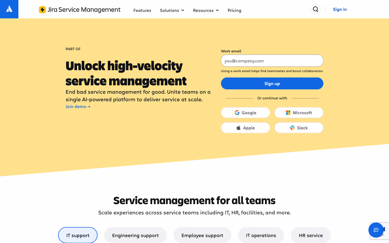 Jira Service Management homepage screenshot