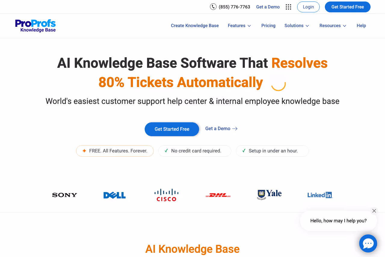 ProProfs Knowledge Base homepage screenshot