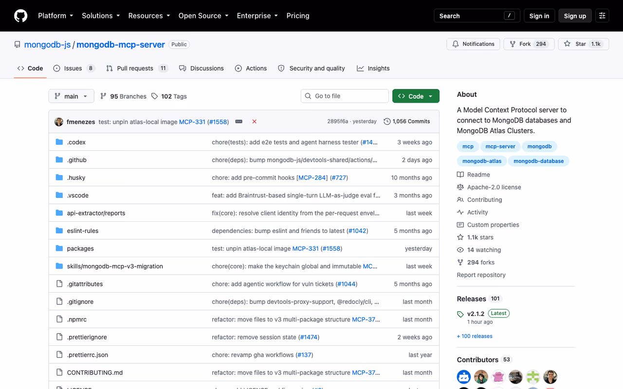 MongoDB MCP Server homepage screenshot