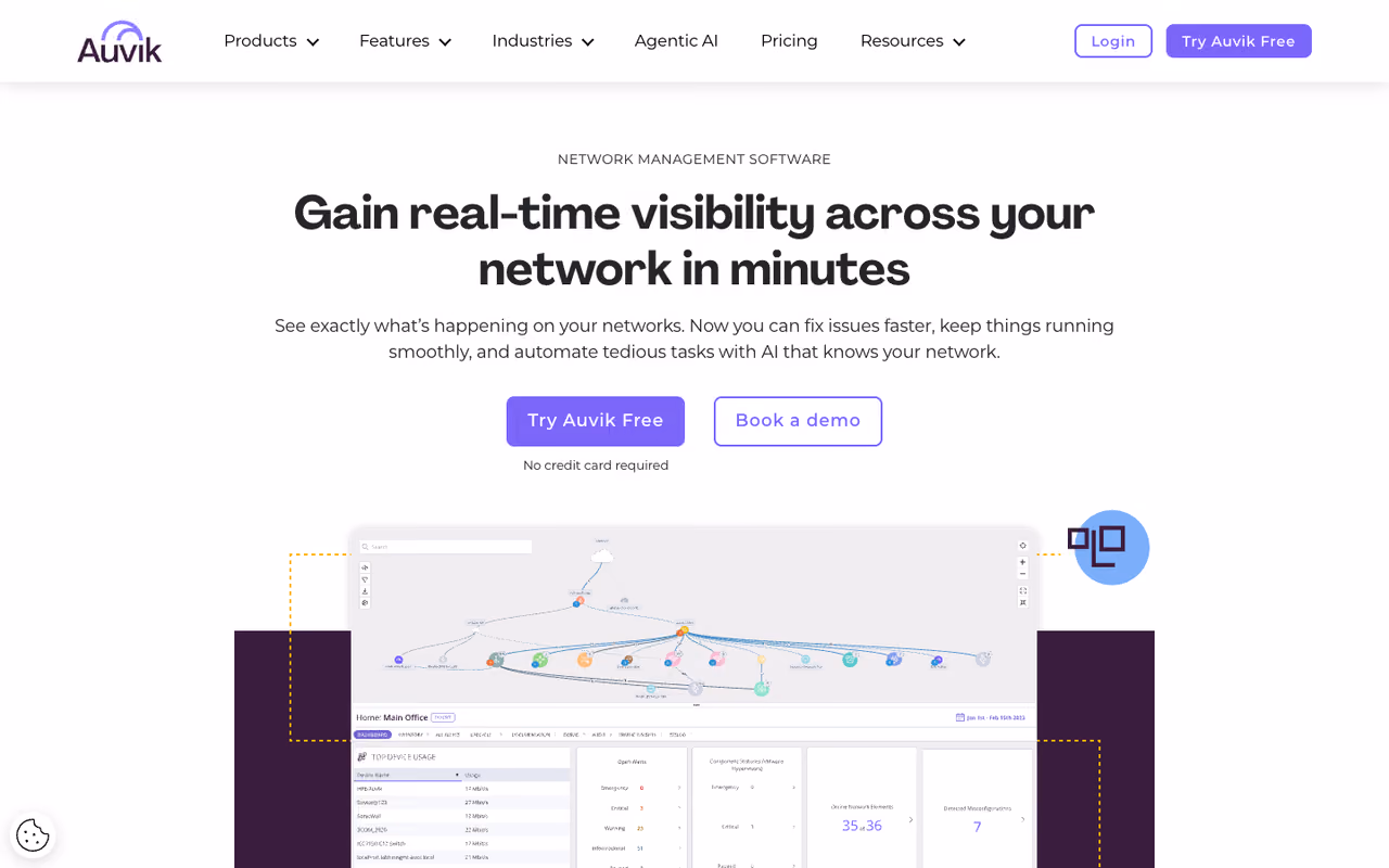 Auvik homepage screenshot