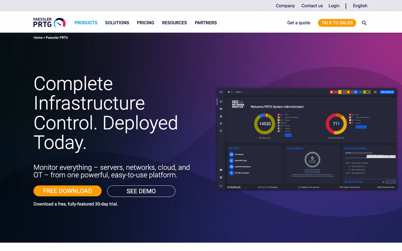PRTG homepage screenshot