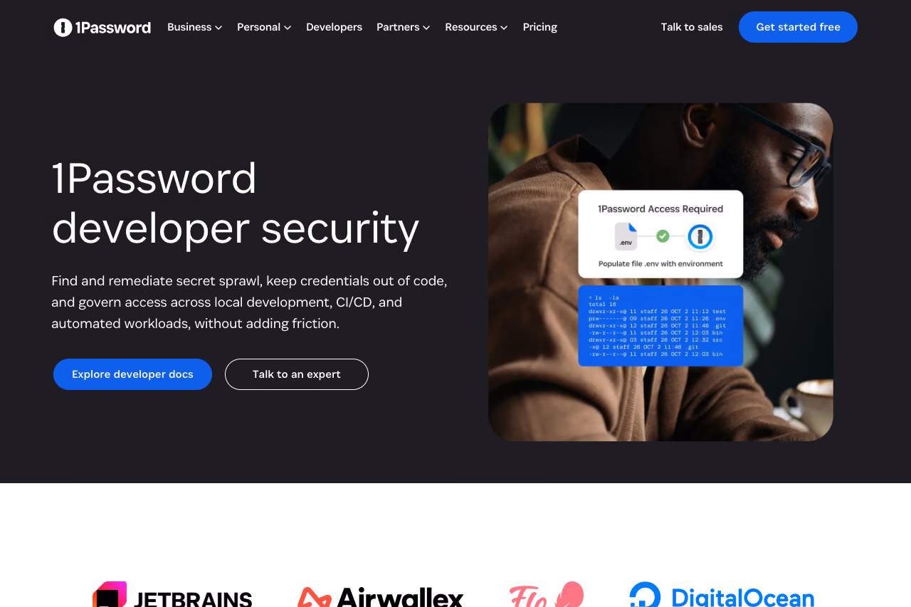 1Password developer security page screenshot